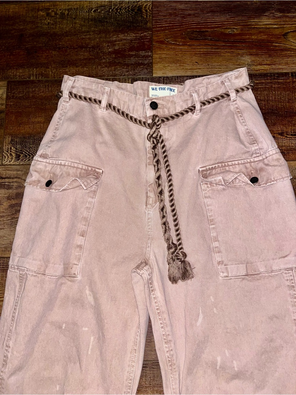 Free People Blush Pink Cropped Cargo Jeans with Braided Belt - Picture 3 of 11
